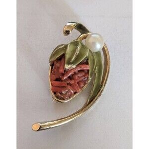 Vintage Brooch Flower Floral Bud with Pearl Midcentury Art